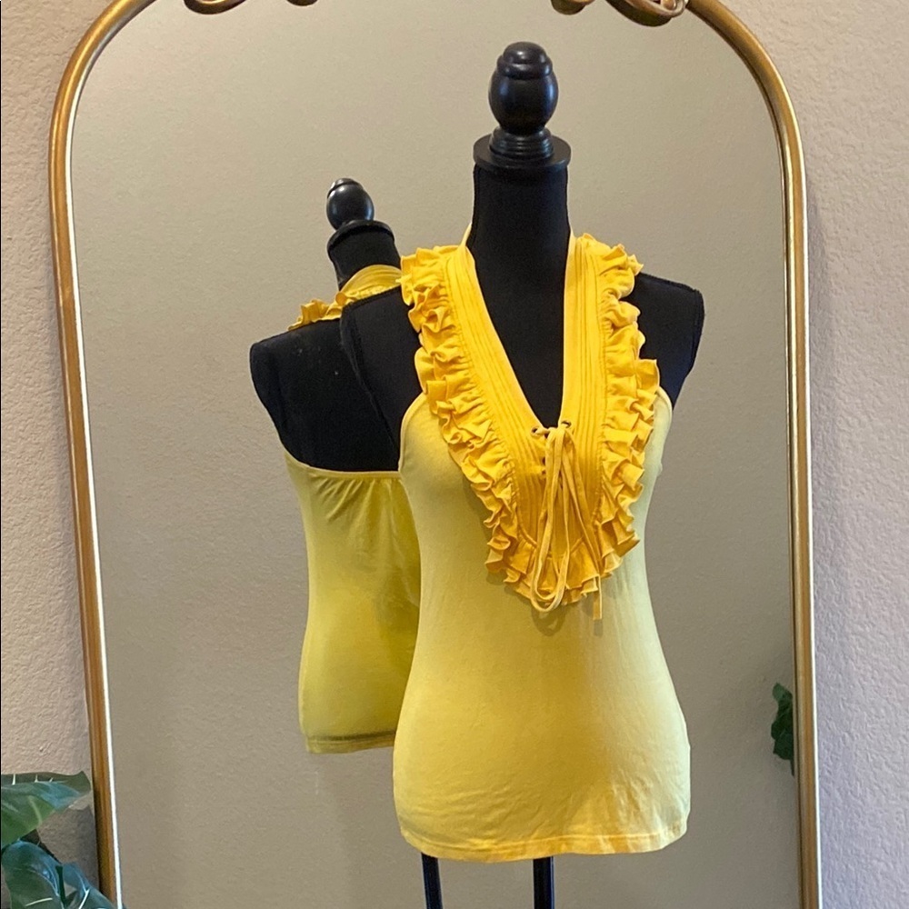 Aziz Yellow Ruffled Women's Top Size M - Picture 4 of 7